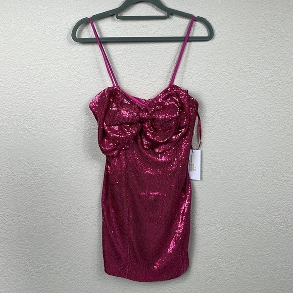 NWT Torn by Ronny Kobo Hot Pink Tulip Sequin Bow Front Lindsay Mini Dress XS - Picture 5 of 15